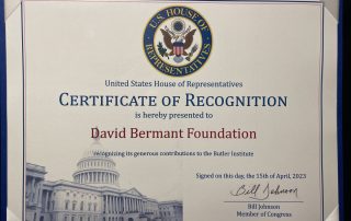 USHR Certificate of Recognition to the David Bermant Foundation